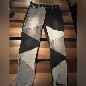 Black and Gray Patchwork Jeans
